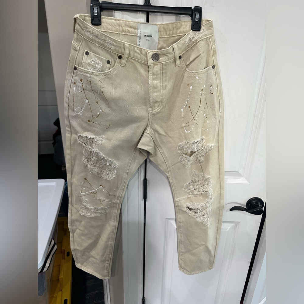One Teaspoon Tan Relaxed Pants Distressed